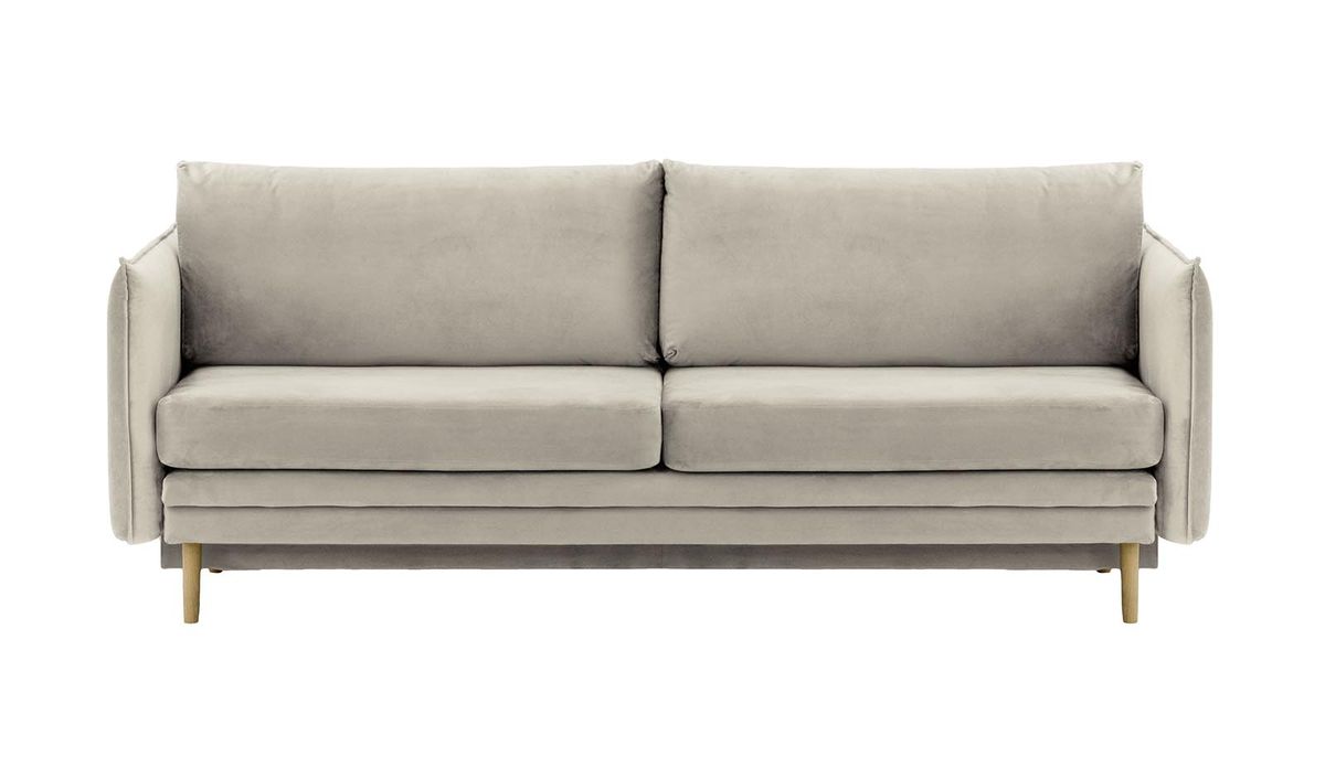 Canapé Nimbus avec fonction de couchage et coffre de rangement, gris clair - Velluto 15, Couleur des pieds: Noir wax