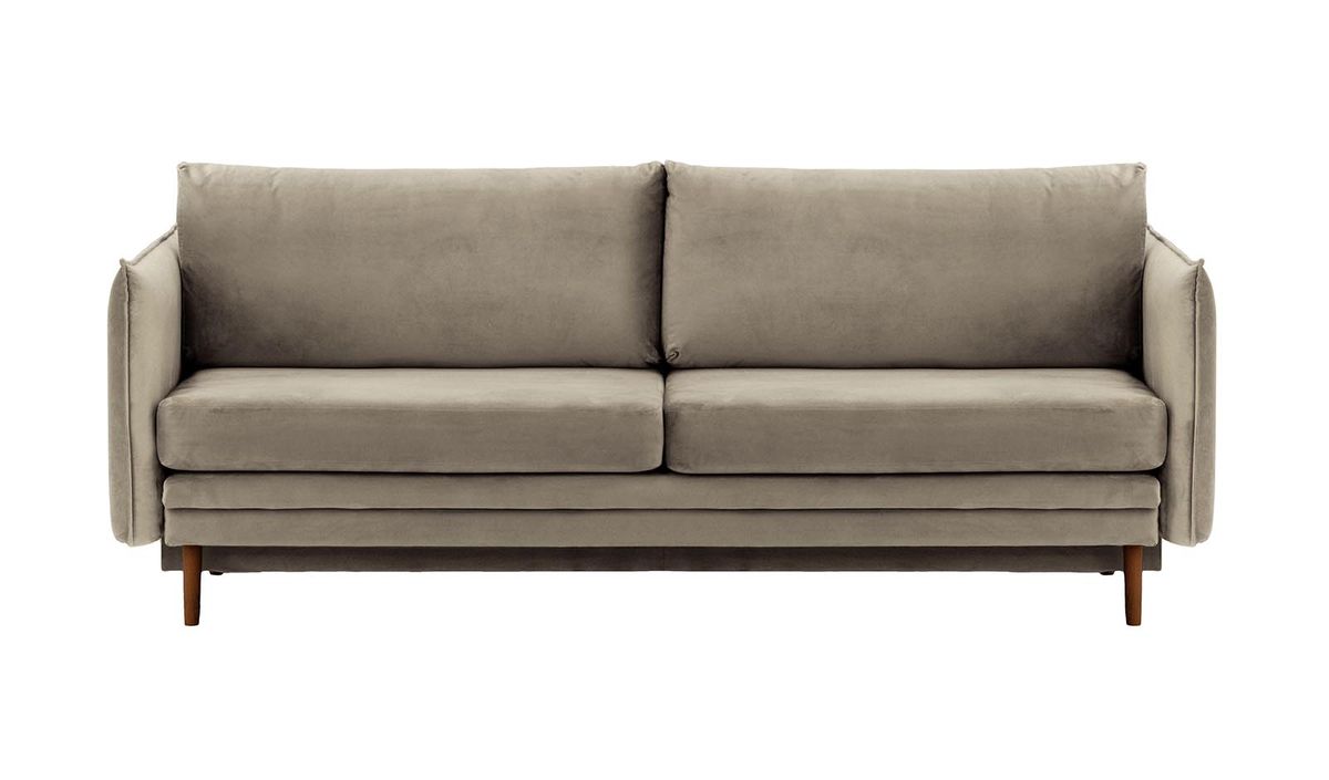 Canapé Nimbus avec fonction de couchage et coffre de rangement, gris éléphant - Velluto 17, Couleur des pieds: Chêne foncé