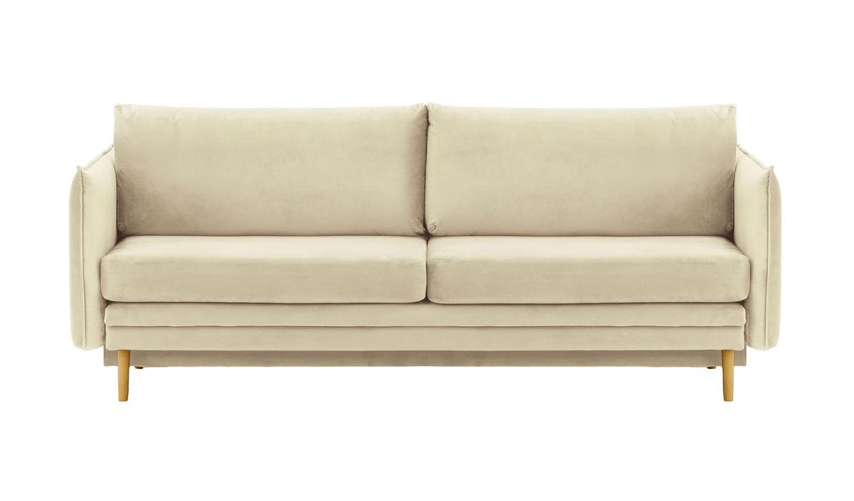 Canapé Nimbus avec fonction de couchage et coffre de rangement, beige clair - Velluto 2, Couleur des pieds: Chêne clair