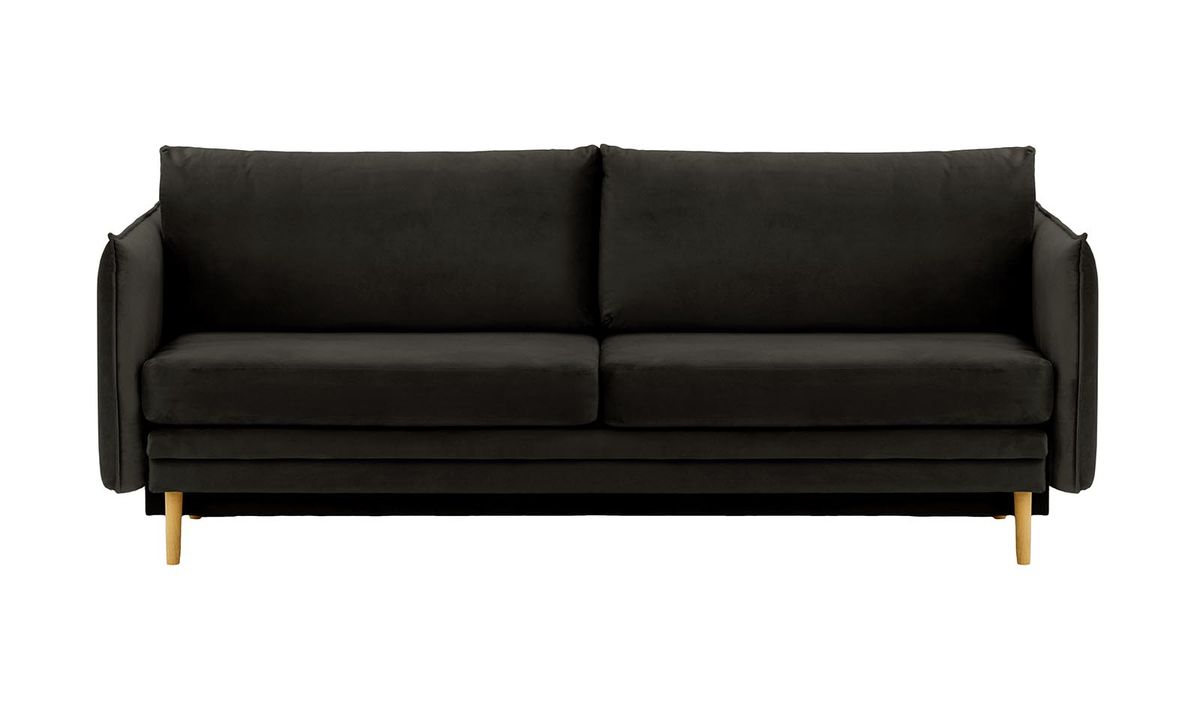 Canapé Nimbus avec fonction de couchage et coffre de rangement, noir - Velluto 20, Couleur des pieds: Chêne clair