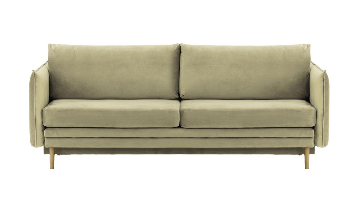 Canapé Nimbus avec fonction de couchage et coffre de rangement, beige - Velluto 3, Couleur des pieds: Noir wax