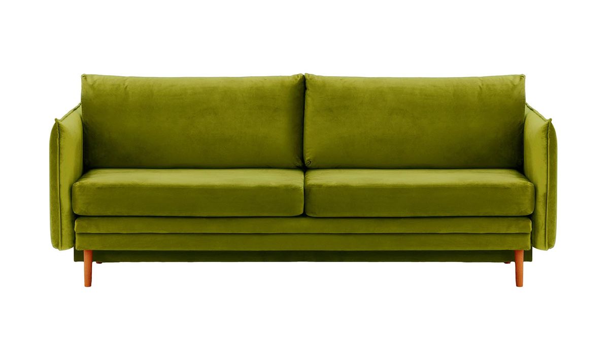 Canapé Nimbus avec fonction de couchage et coffre de rangement, olive - Velluto 9, Couleur des pieds: aveo