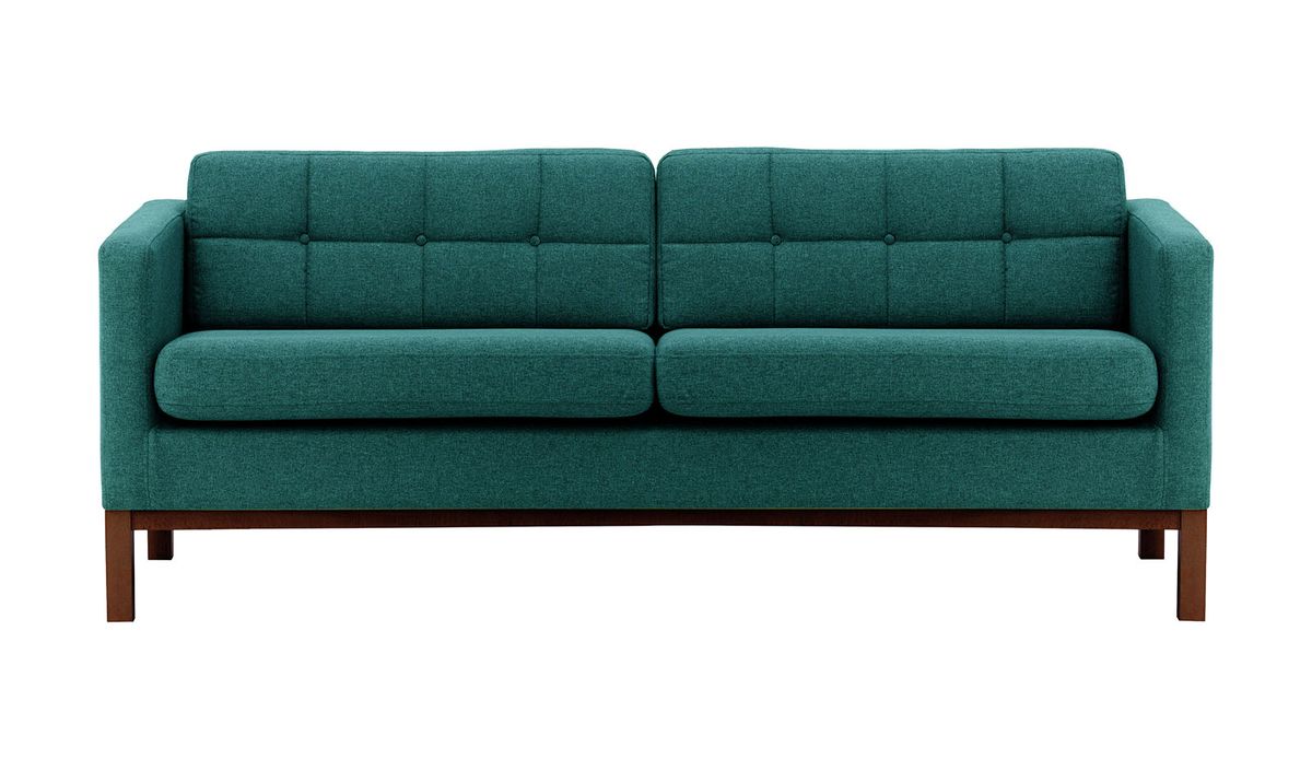 Canapé trois places Normann, bleu foncé - Malmo 81, Couleur des pieds: Chêne foncé