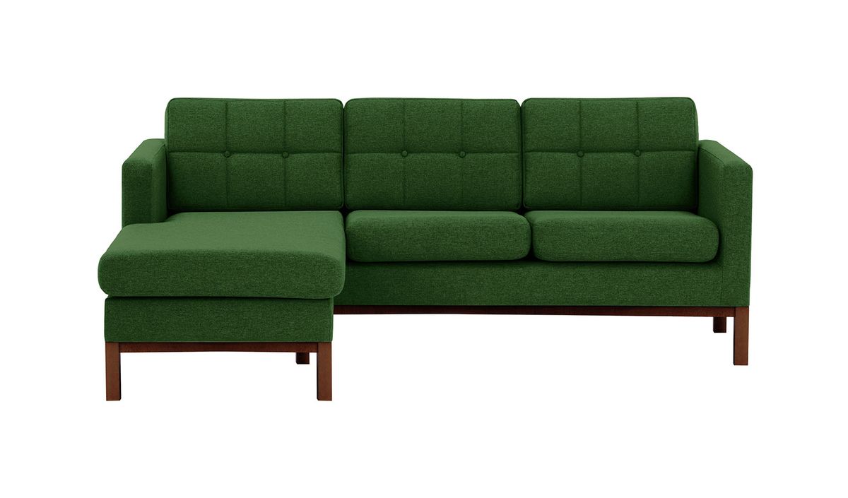 Canapé d’angle gauche Normann, vert foncé - Malmo 37, Couleur des pieds: Chêne foncé