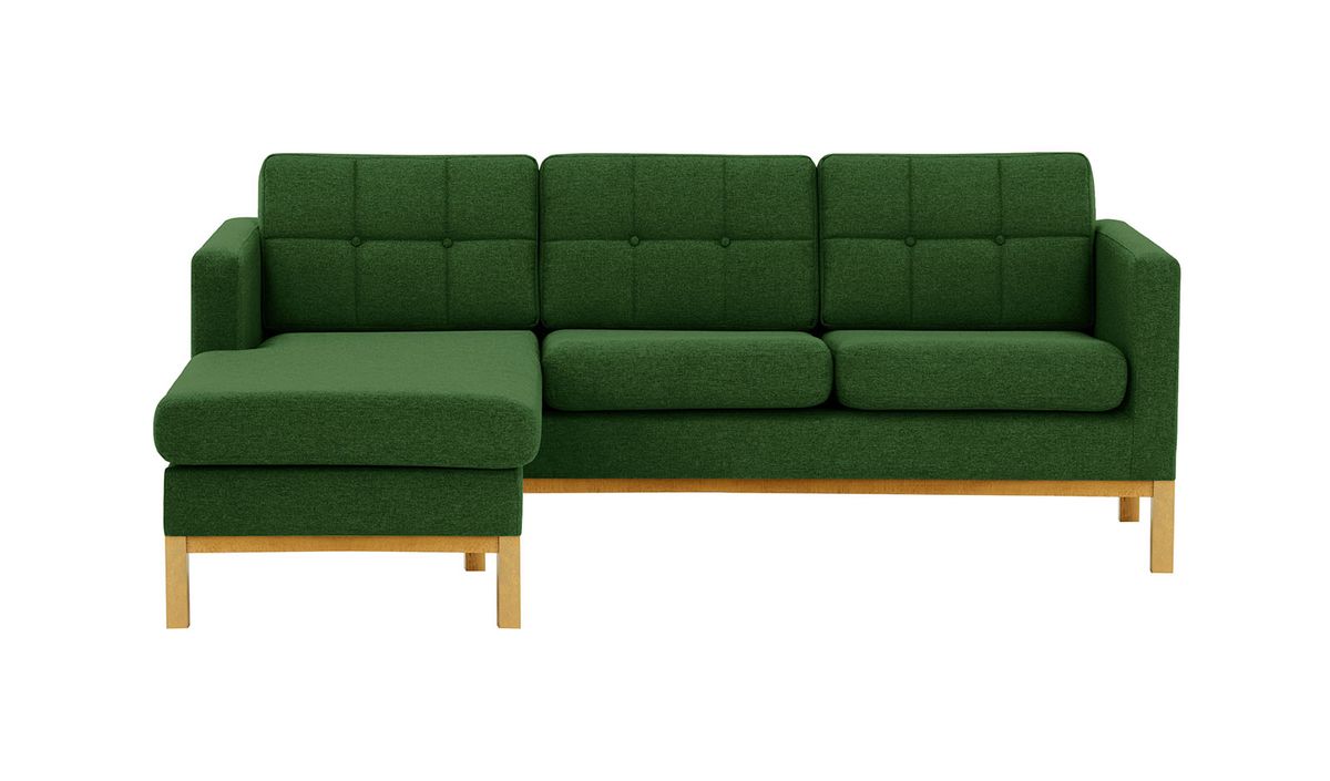 Canapé d’angle gauche Normann, vert foncé - Malmo 37, Couleur des pieds: Chêne clair