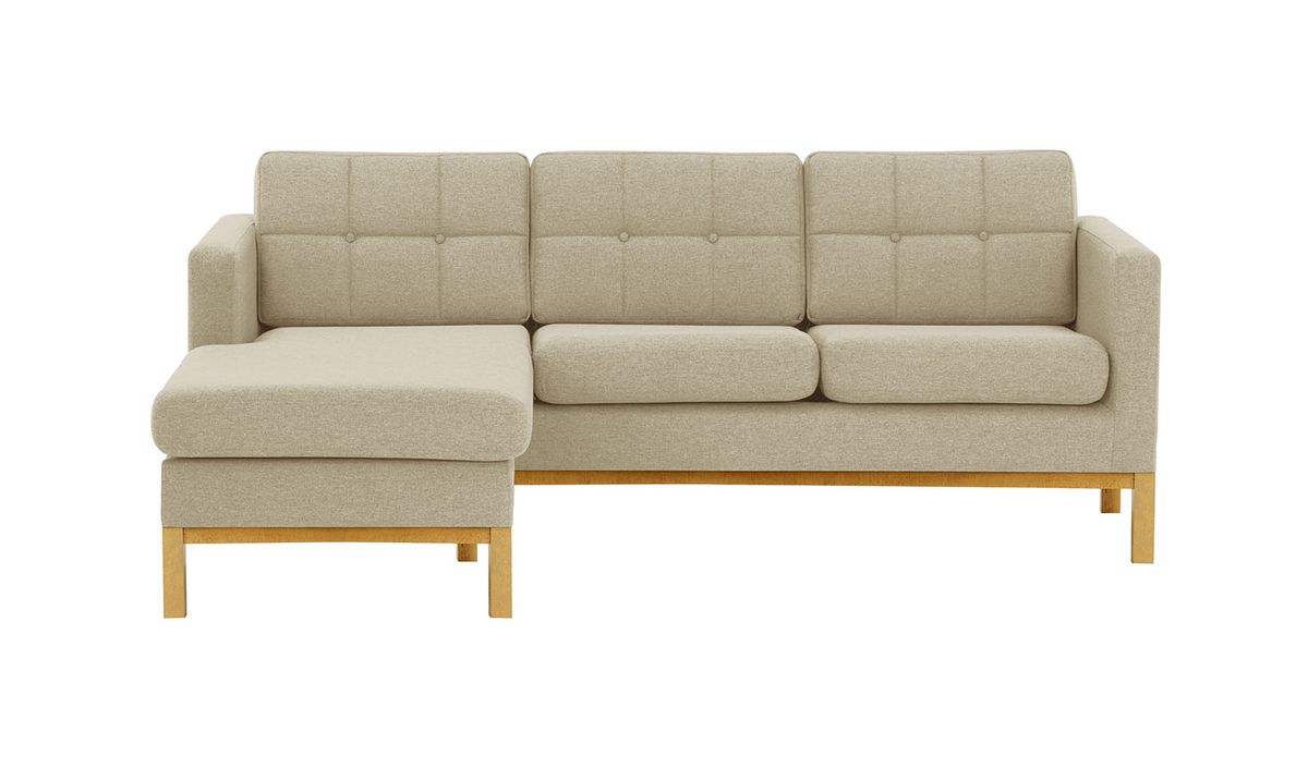 Canapé d’angle gauche Normann, beige - Malmo 8, Couleur des pieds: Chêne clair