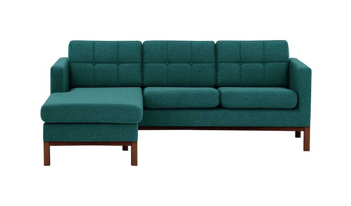 Canapé d’angle gauche Normann, bleu foncé - Malmo 81, Couleur des pieds: Chêne foncé
