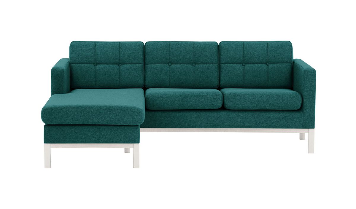 Canapé d’angle gauche Normann, bleu foncé - Malmo 81, Couleur des pieds: Blanc