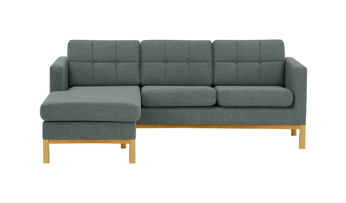 Canapé d’angle gauche Normann, gris foncé - Malmo 95, Couleur des pieds: Chêne clair
