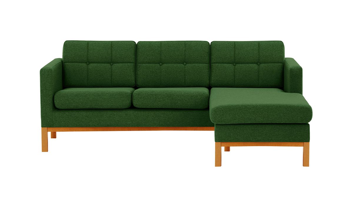 Canapé d’angle droit Normann, vert foncé - Malmo 37, Couleur des pieds: aveo
