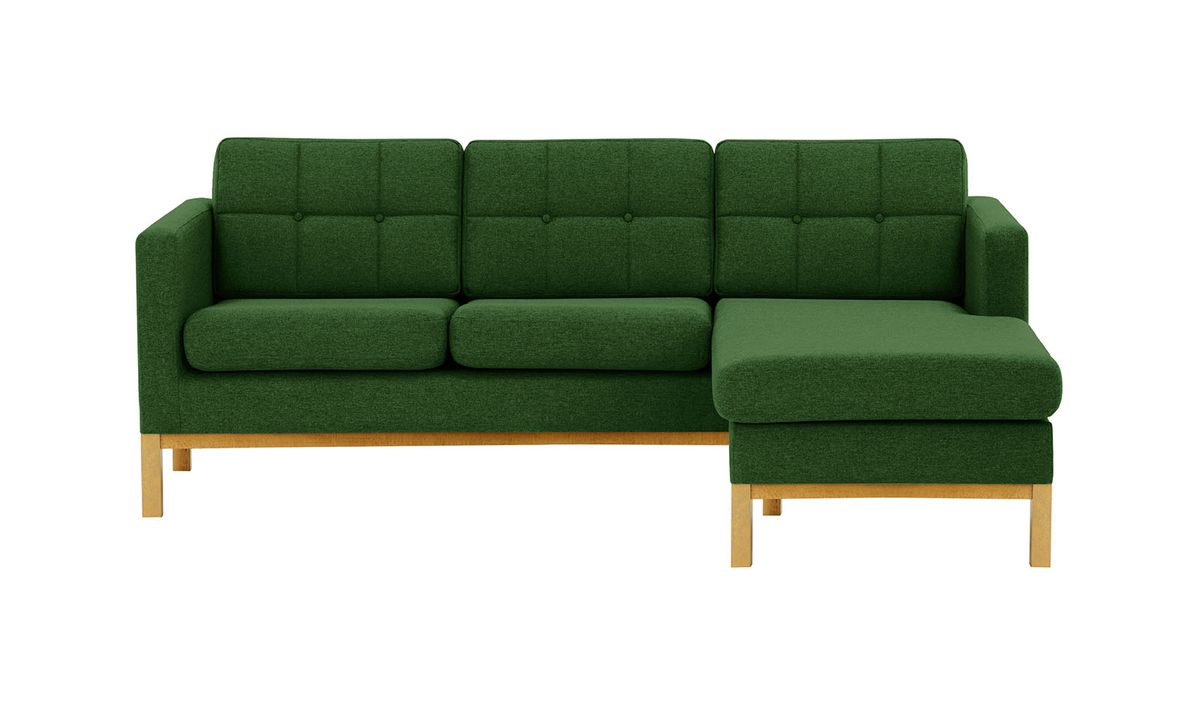 Canapé d’angle droit Normann, vert foncé - Malmo 37, Couleur des pieds: Chêne clair