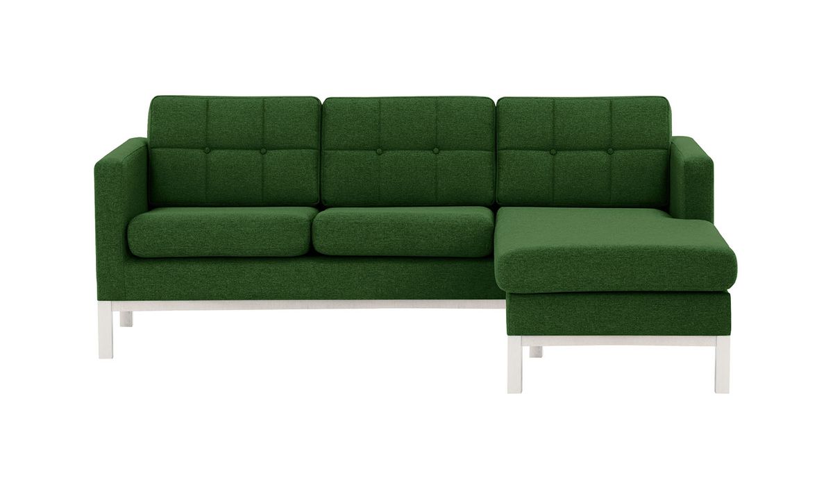 Canapé d’angle droit Normann, vert foncé - Malmo 37, Couleur des pieds: Blanc