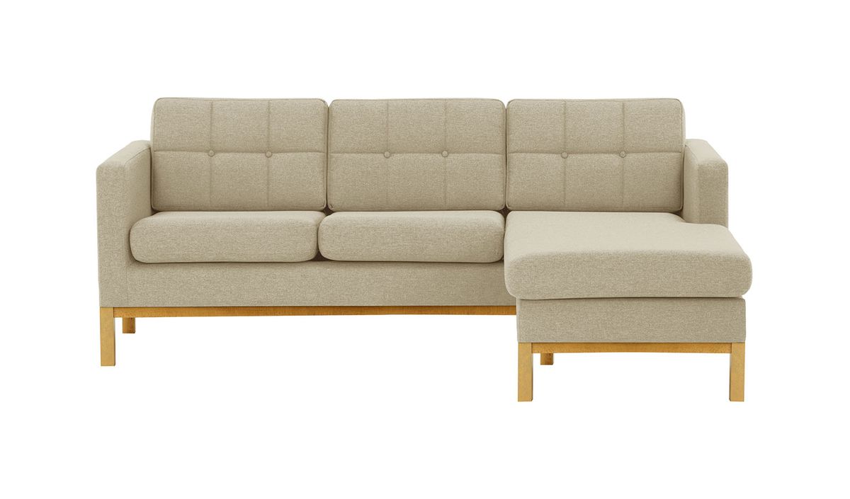 Canapé d’angle droit Normann, beige - Malmo 8, Couleur des pieds: Chêne clair