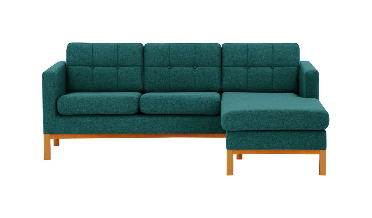 Canapé d’angle droit Normann, bleu foncé - Malmo 81, Couleur des pieds: aveo
