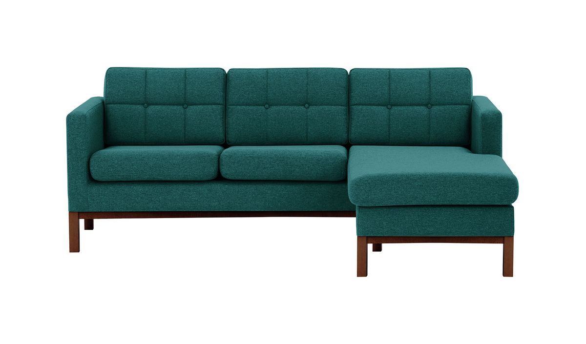 Canapé d’angle droit Normann, bleu foncé - Malmo 81, Couleur des pieds: Chêne foncé