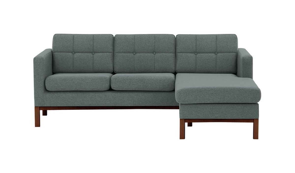 Canapé d’angle droit Normann, gris foncé - Malmo 95, Couleur des pieds: Chêne foncé