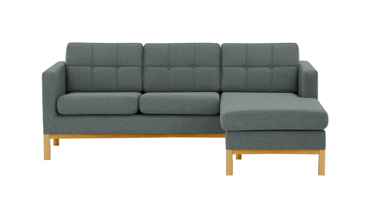 Canapé d’angle droit Normann, gris foncé - Malmo 95, Couleur des pieds: Chêne clair