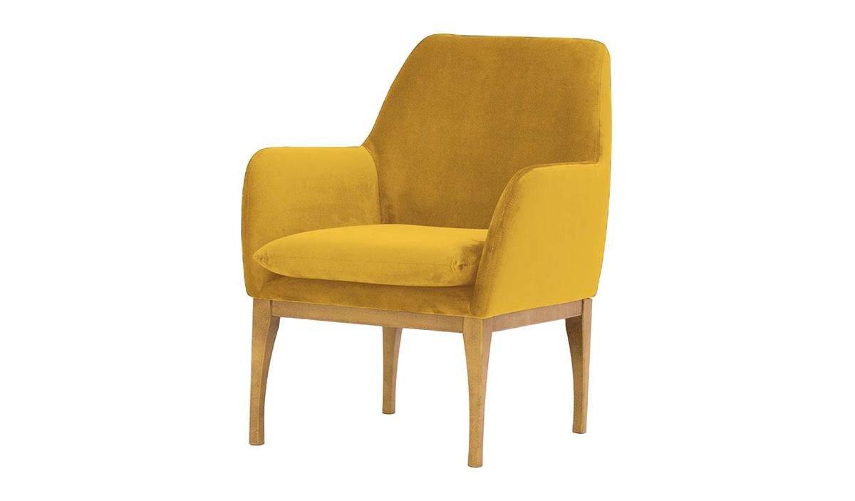 Fauteuil Beca, moutarde - Velluto 8, Couleur des pieds: Chêne clair