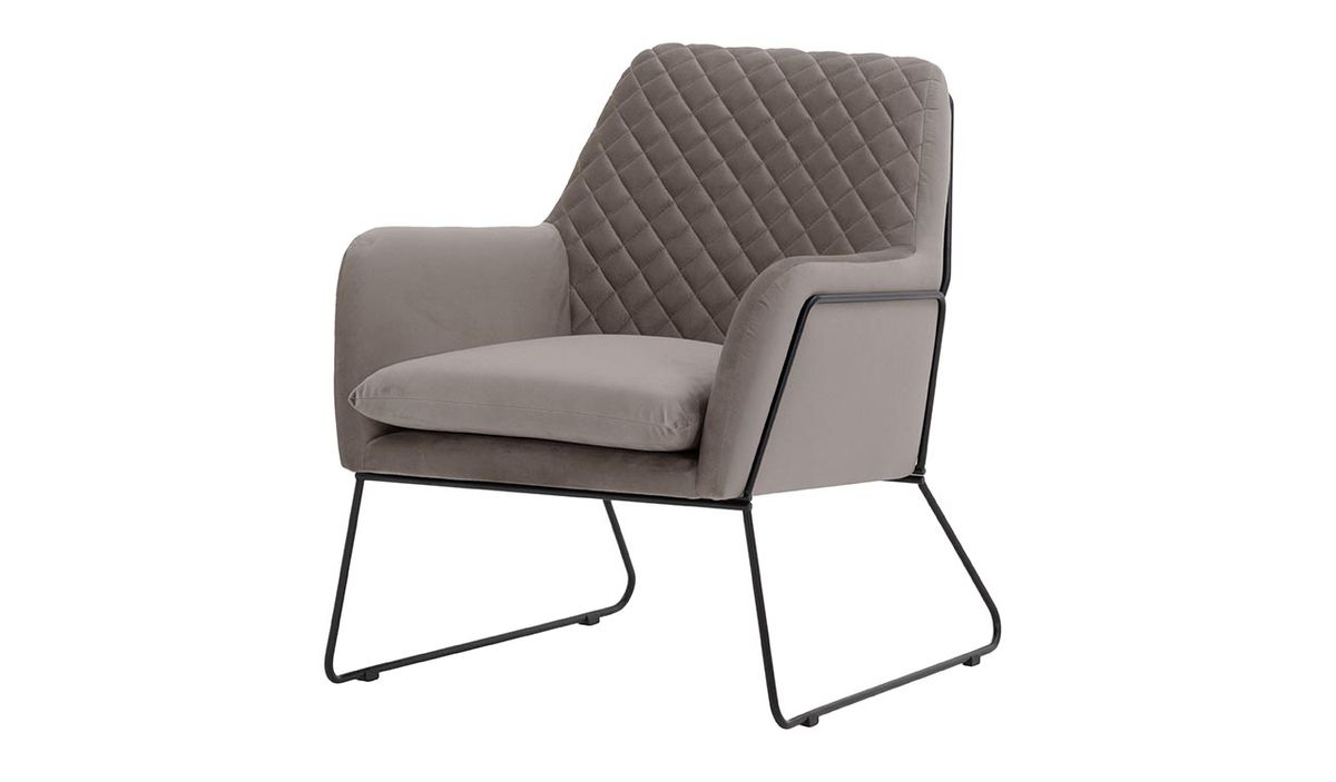 Fauteuil Foxe avec coutures, gris éléphant - Velluto 17, Couleur des pieds: Cadre métallique noir