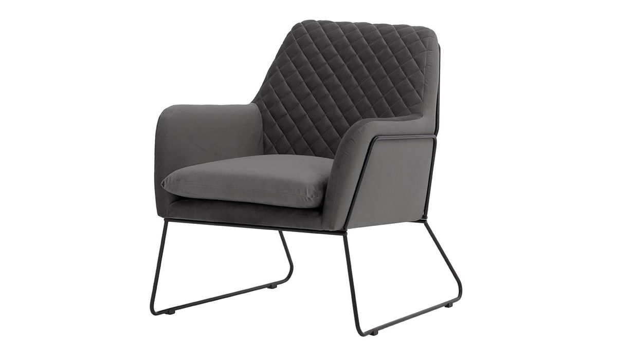 Fauteuil Foxe avec coutures, graphite - Velluto 19, Couleur des pieds: Cadre métallique noir