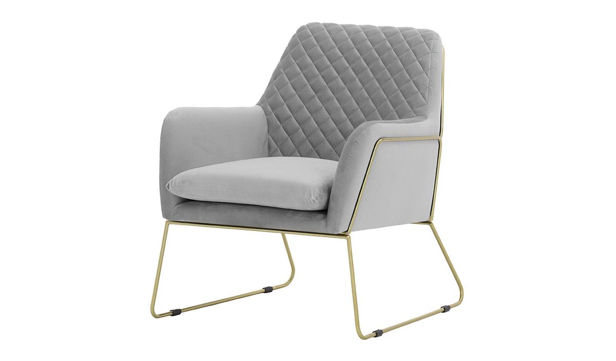 Fauteuil Foxe avec coutures, gris clair - Velluto 15, Couleur des pieds: Cadre métallique doré