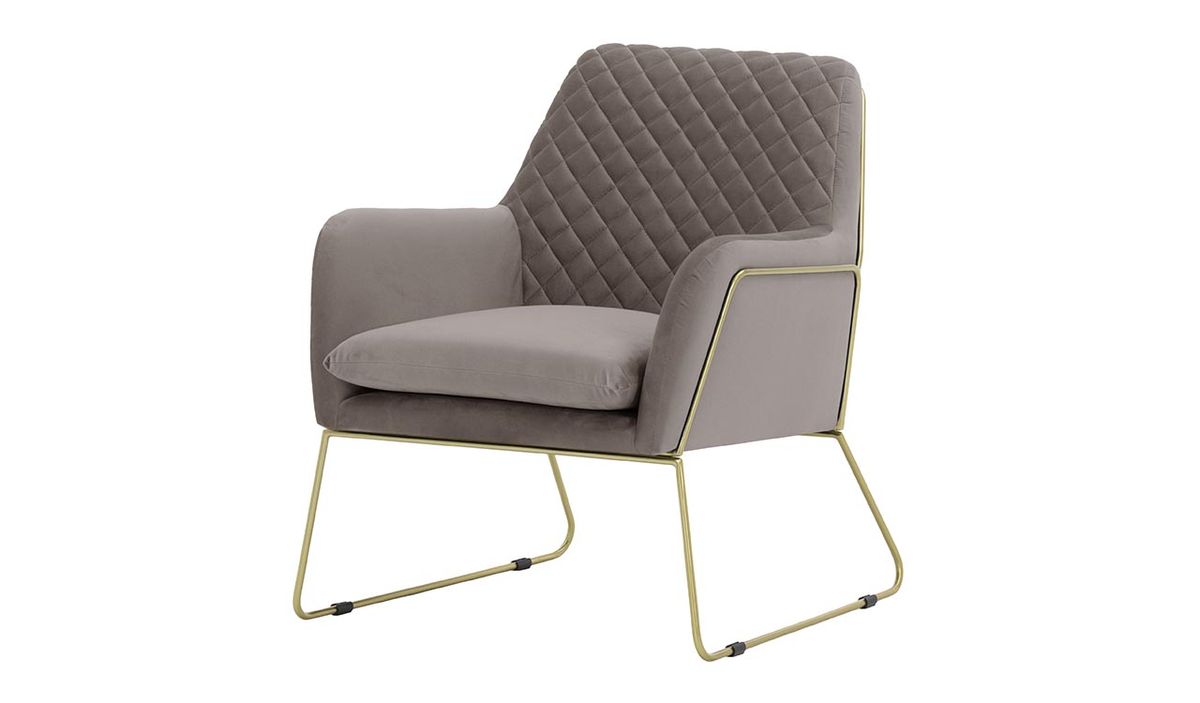 Fauteuil Foxe avec coutures, gris éléphant - Velluto 17, Couleur des pieds: Cadre métallique doré