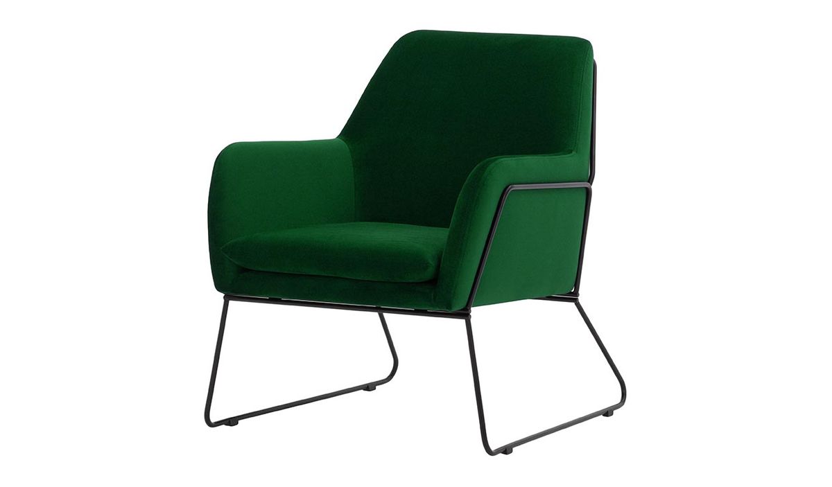 Fauteuil Foxe, vert foncé - Velluto 10, Couleur des pieds: Cadre métallique noir