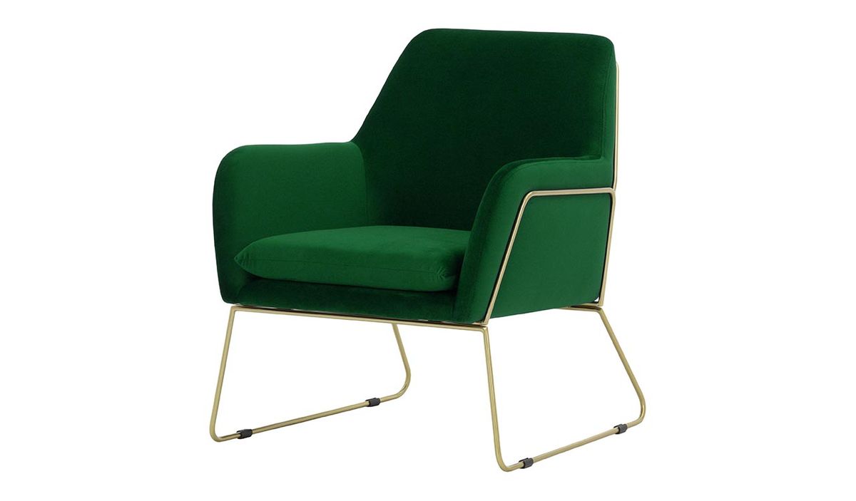 Fauteuil Foxe, vert foncé - Velluto 10, Couleur des pieds: Cadre métallique doré