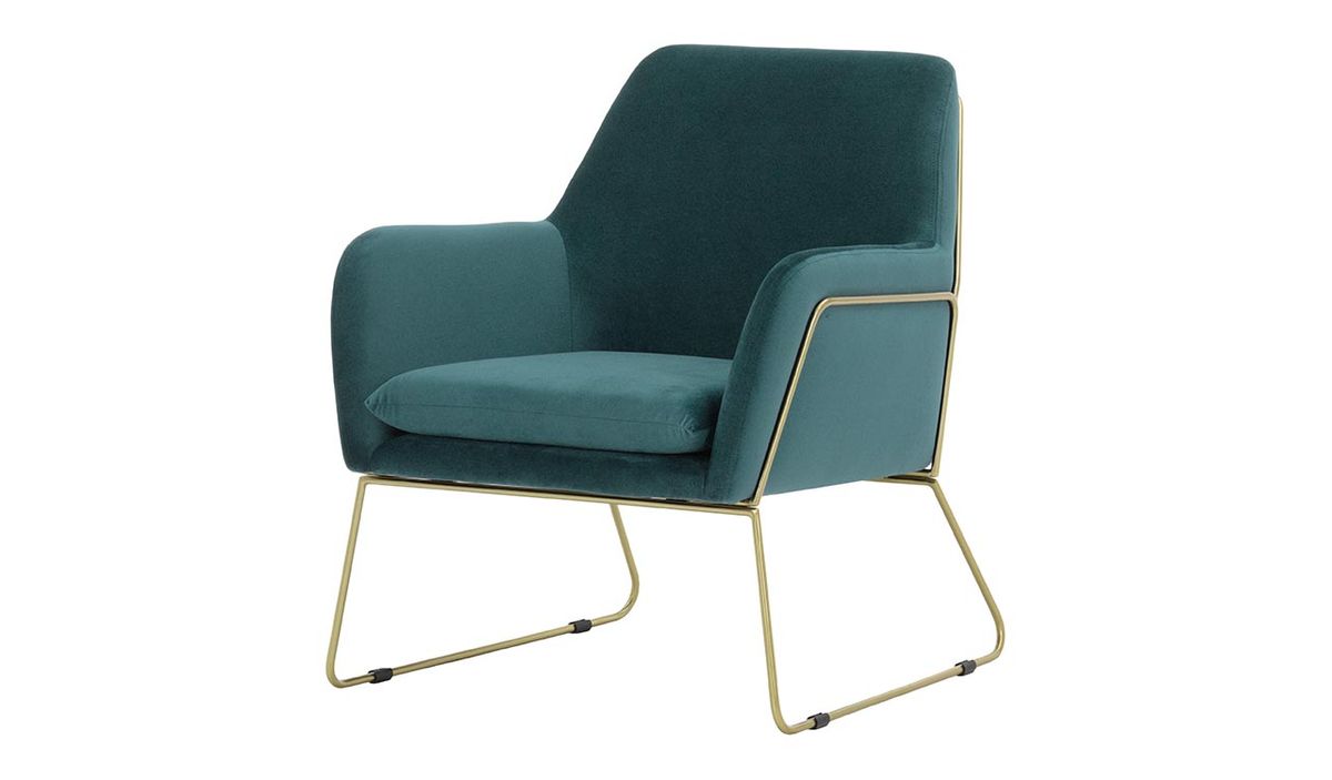 Fauteuil Foxe, bleu - Velluto 12, Couleur des pieds: Cadre métallique doré