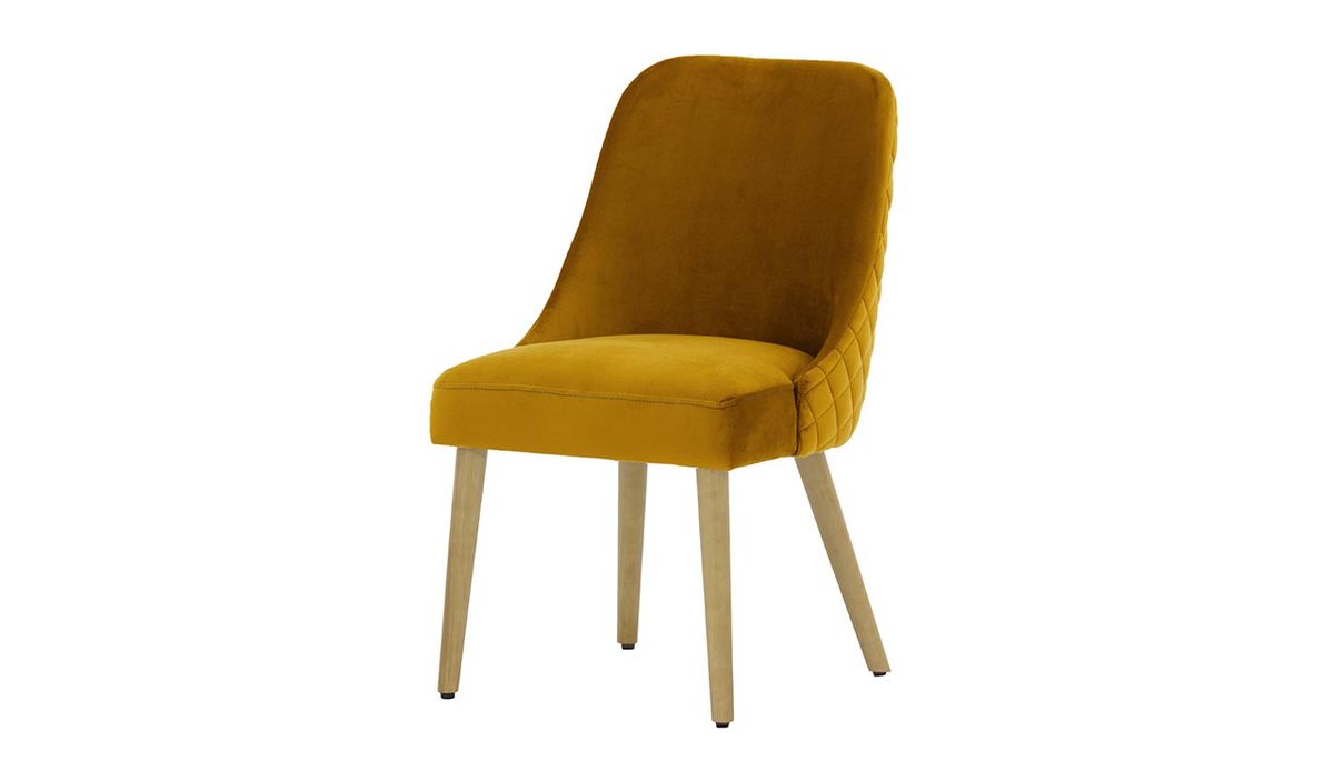 Chaise avec coutures Albion, moutarde - Velluto 8, Couleur des pieds: Chêne clair