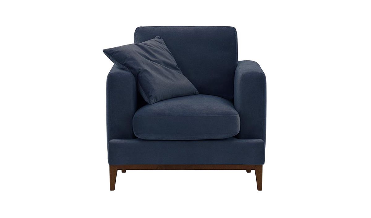 Fauteuil Covex Wood, bleu - Velluto 11, Couleur des pieds: Chêne foncé