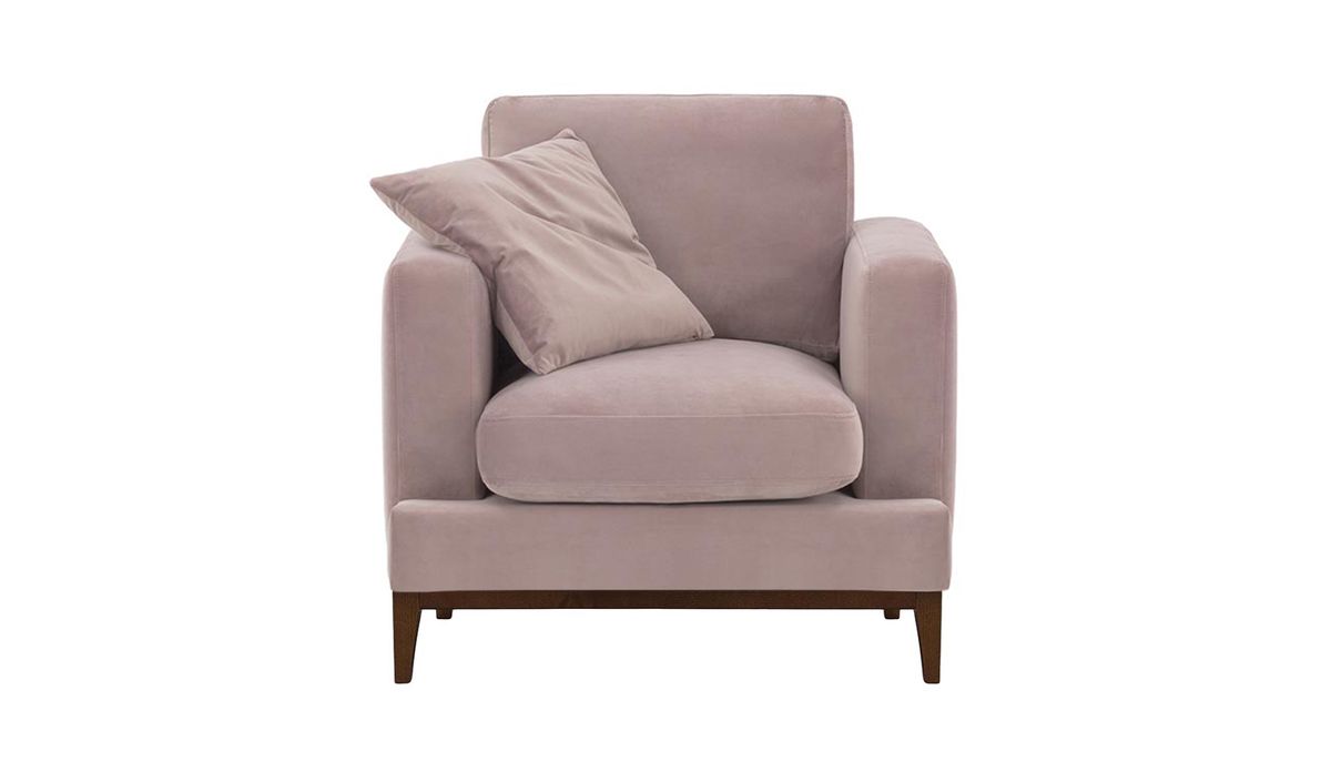 Fauteuil Covex Wood, lila/rose - Velluto 14, Couleur des pieds: Chêne foncé