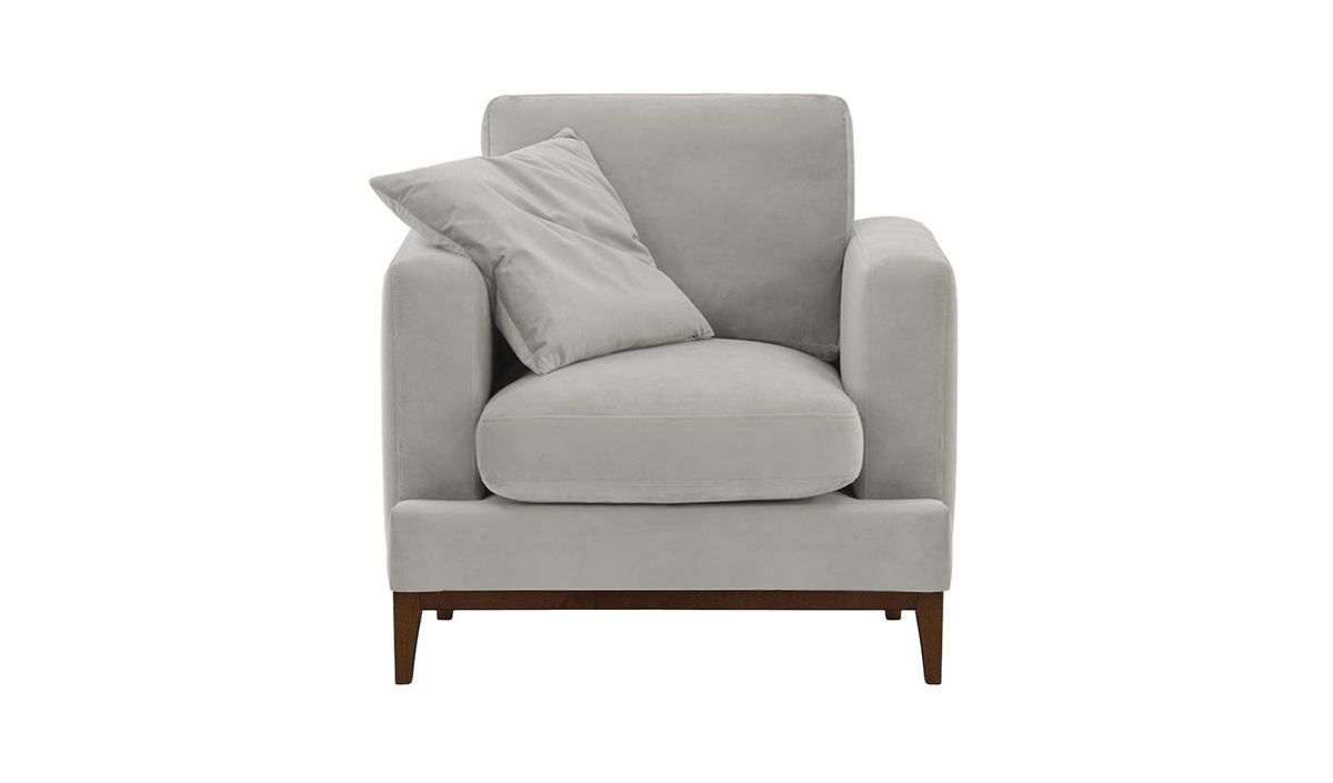 Fauteuil Covex Wood, gris clair - Velluto 15, Couleur des pieds: Chêne foncé