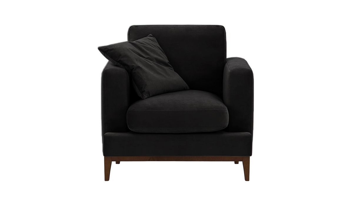 Fauteuil Covex Wood, noir - Velluto 20, Couleur des pieds: Chêne foncé