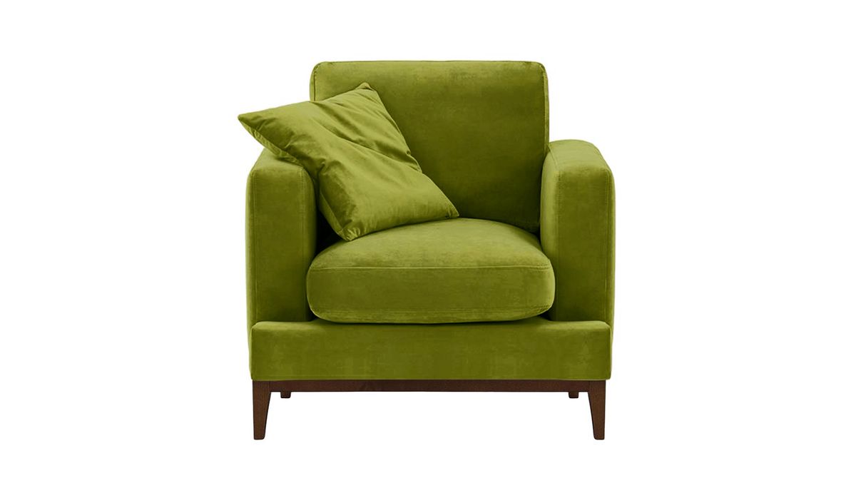 Fauteuil Covex Wood, olive - Velluto 9, Couleur des pieds: Chêne foncé