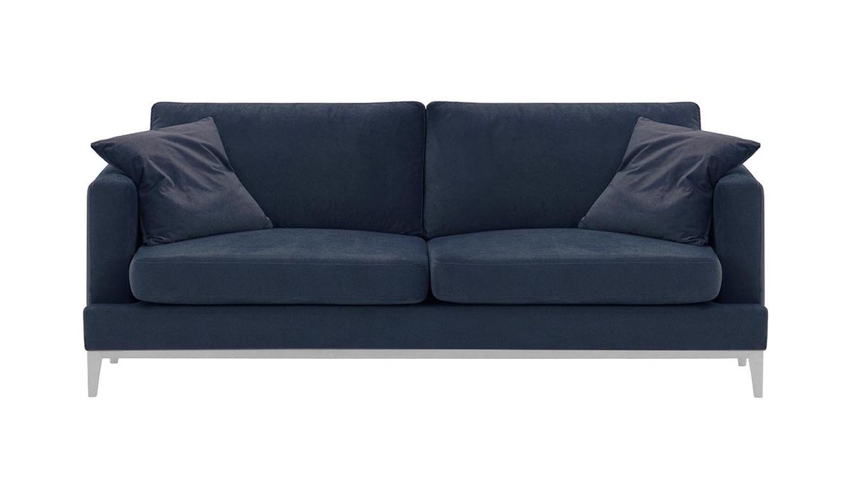 Canapé trois places Covex Wood, bleu - Velluto 11, Couleur des pieds: Blanc