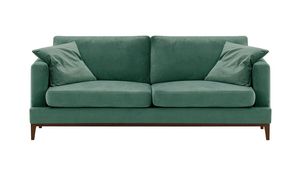 Canapé trois places Covex Wood, bleu - Velluto 12, Couleur des pieds: Chêne foncé