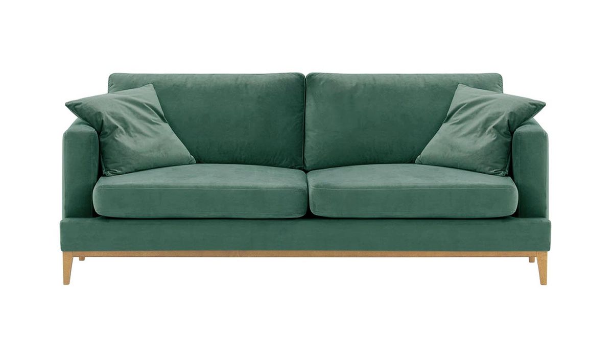 Canapé trois places Covex Wood, bleu - Velluto 12, Couleur des pieds: Chêne clair