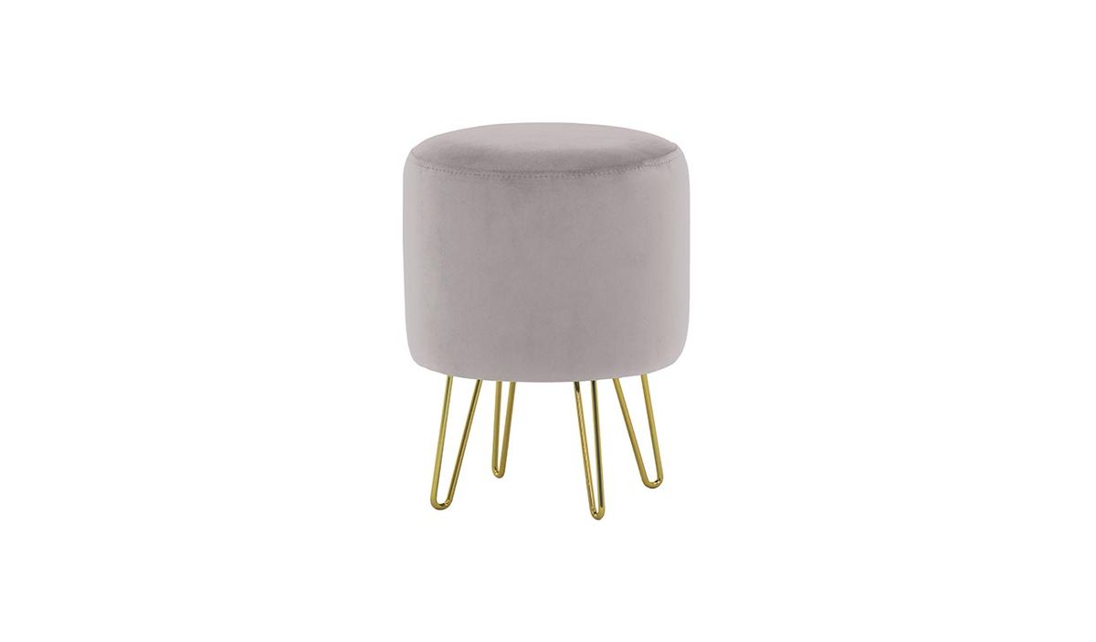 Petit pouf rond avec pieds métalliques Flair, gris clair - Velluto 15