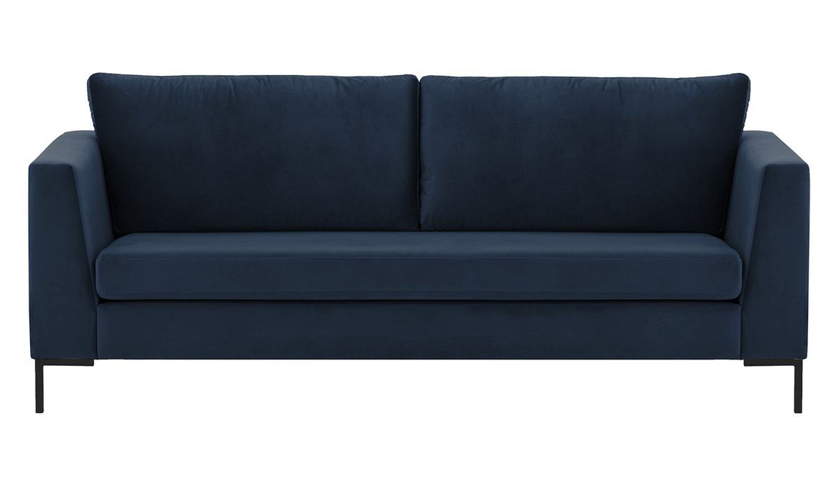 Canapé trois places Gosena, bleu - Velluto 11, Couleur des pieds: Métal noir
