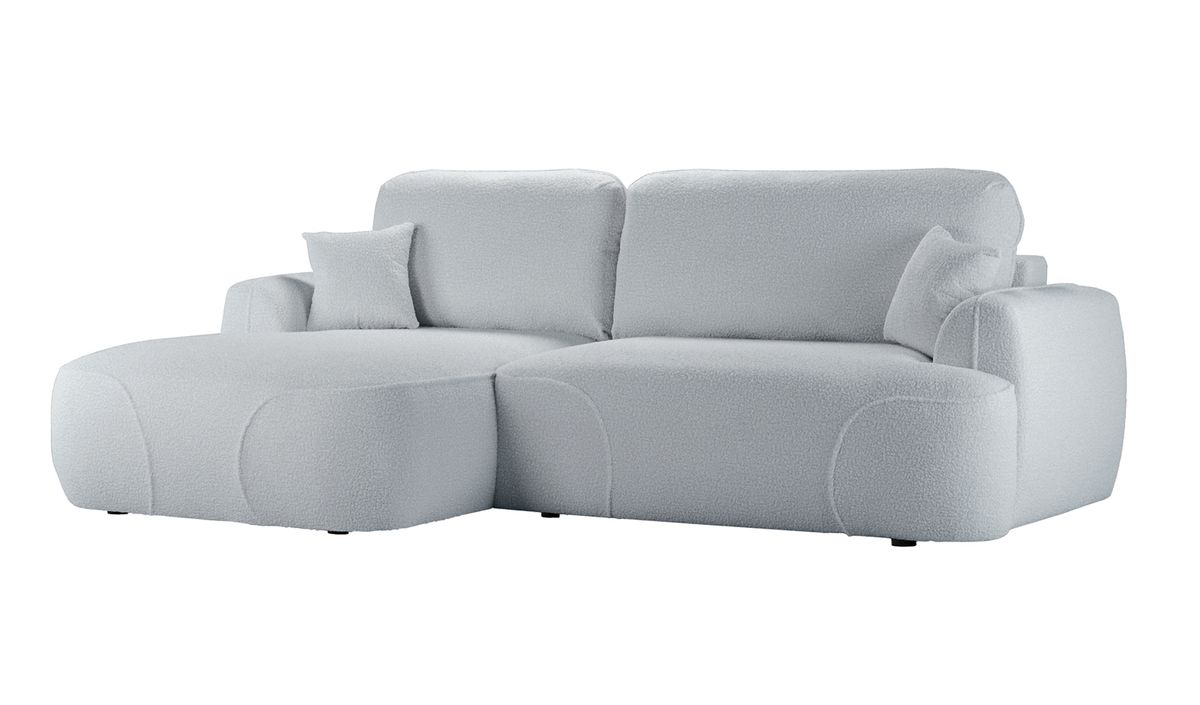 Satell – canapé d’angle gauche avec fonction lit, Teddy dove - gris clair