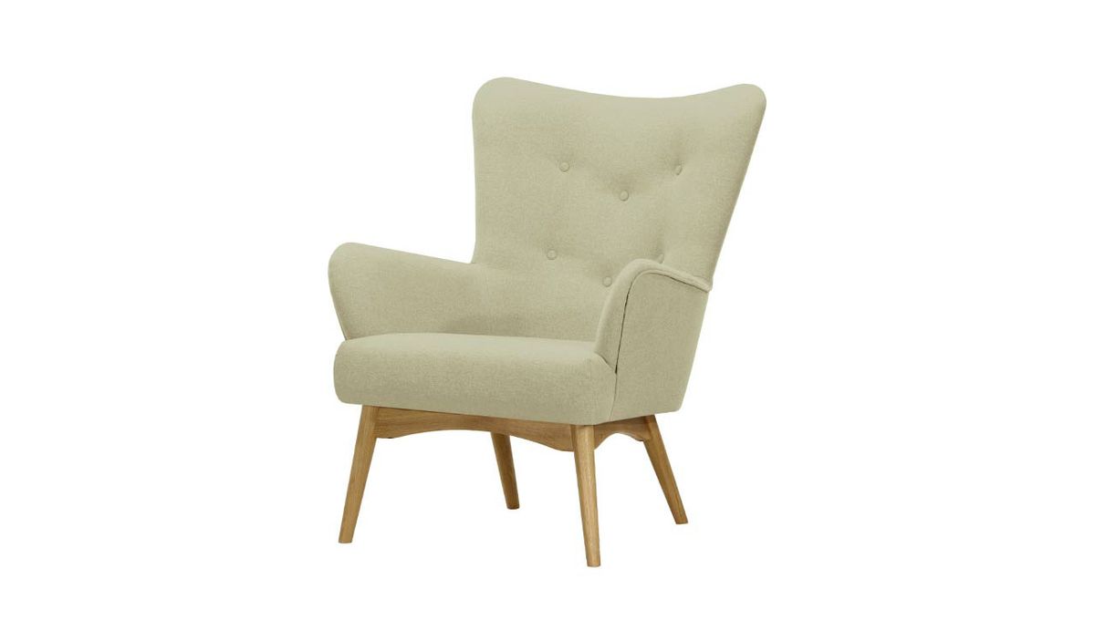 Fauteuil à oreilles Savano, crème - Baku 15, Couleur des pieds: Chêne clair