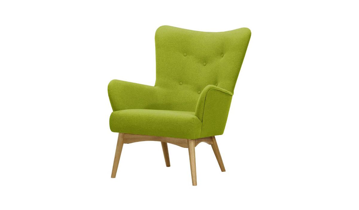 Fauteuil à oreilles Savano, vert citron - Baku 7, Couleur des pieds: Chêne clair