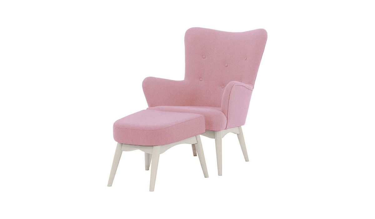 Fauteuil à oreilles avec repose-pied Savano, Violet - Baku 16, Couleur des pieds: Blanc