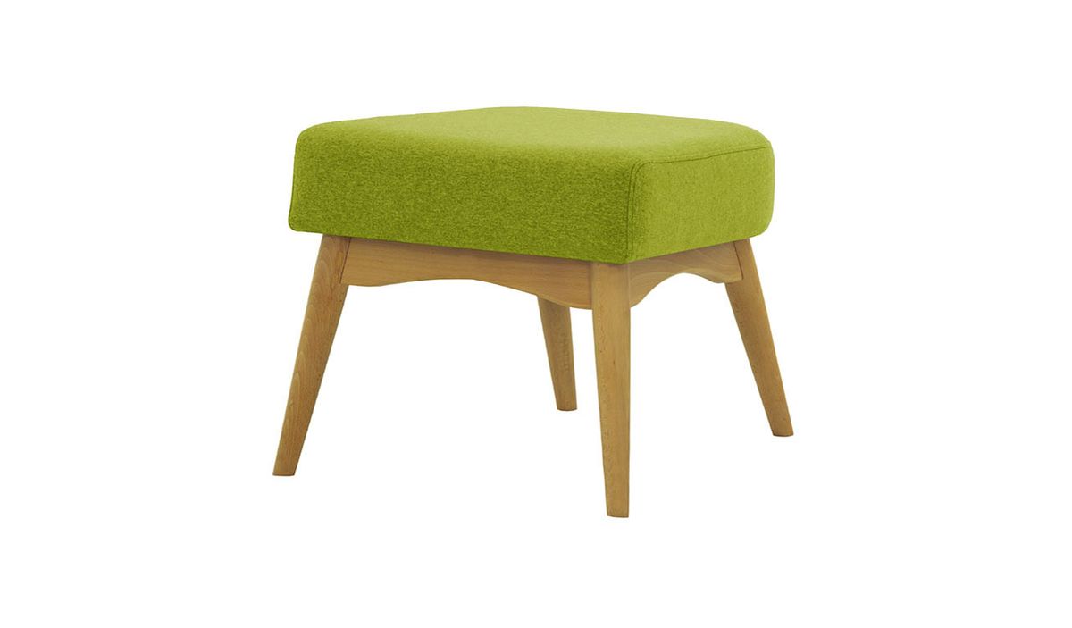 Repose-pied rembourré Savano, vert citron - Baku 7, Couleur des pieds: Chêne clair