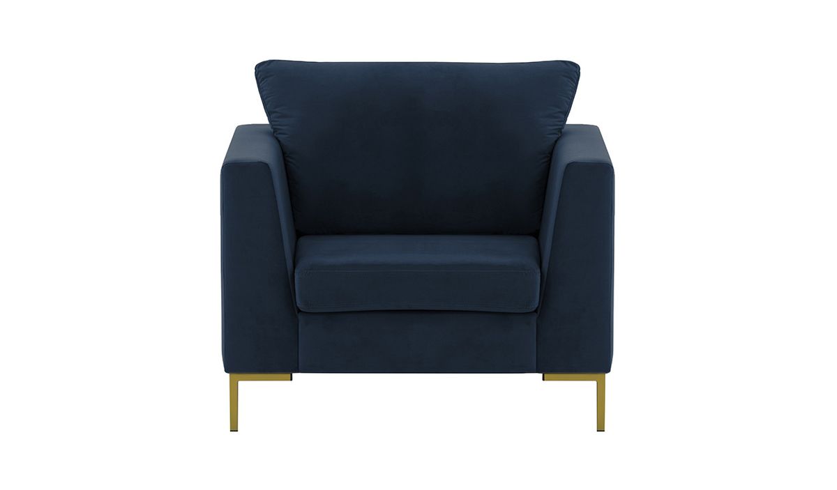 Fauteuil Gosena, bleu - Velluto 11, Couleur des pieds: Métal doré