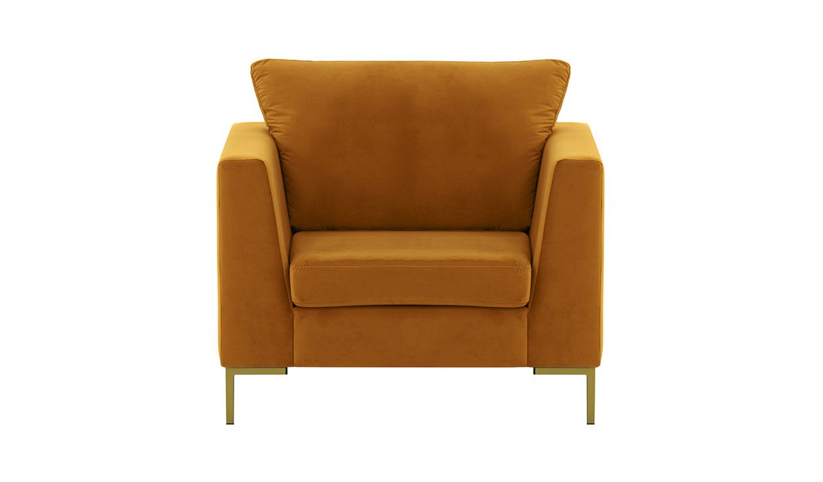 Fauteuil Gosena, moutarde - Velluto 8, Couleur des pieds: Métal doré