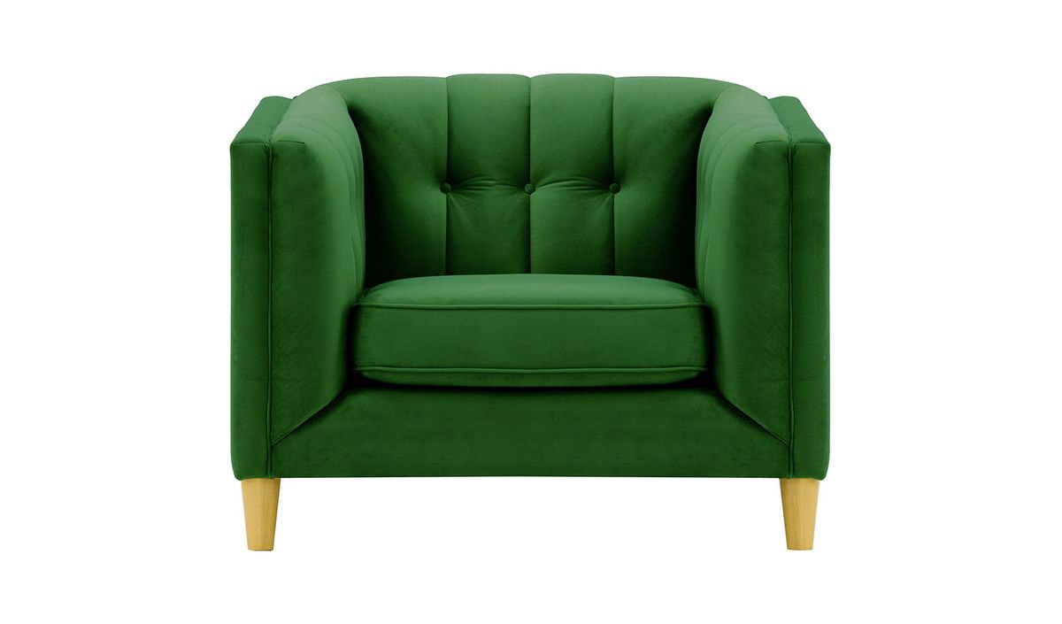 Fauteuil Sodre, vert foncé - Velluto 10, Couleur des pieds: Chêne clair