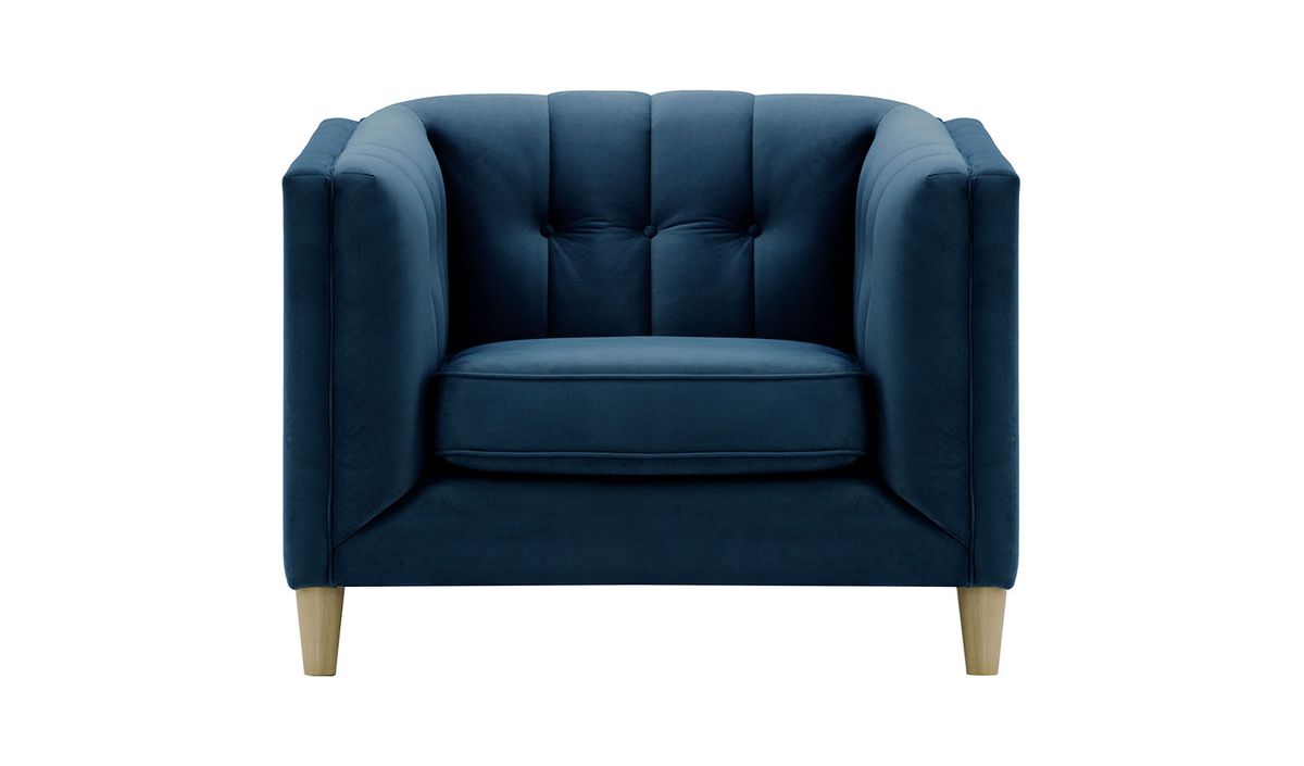 Fauteuil Sodre, bleu - Velluto 11, Couleur des pieds: Noir wax