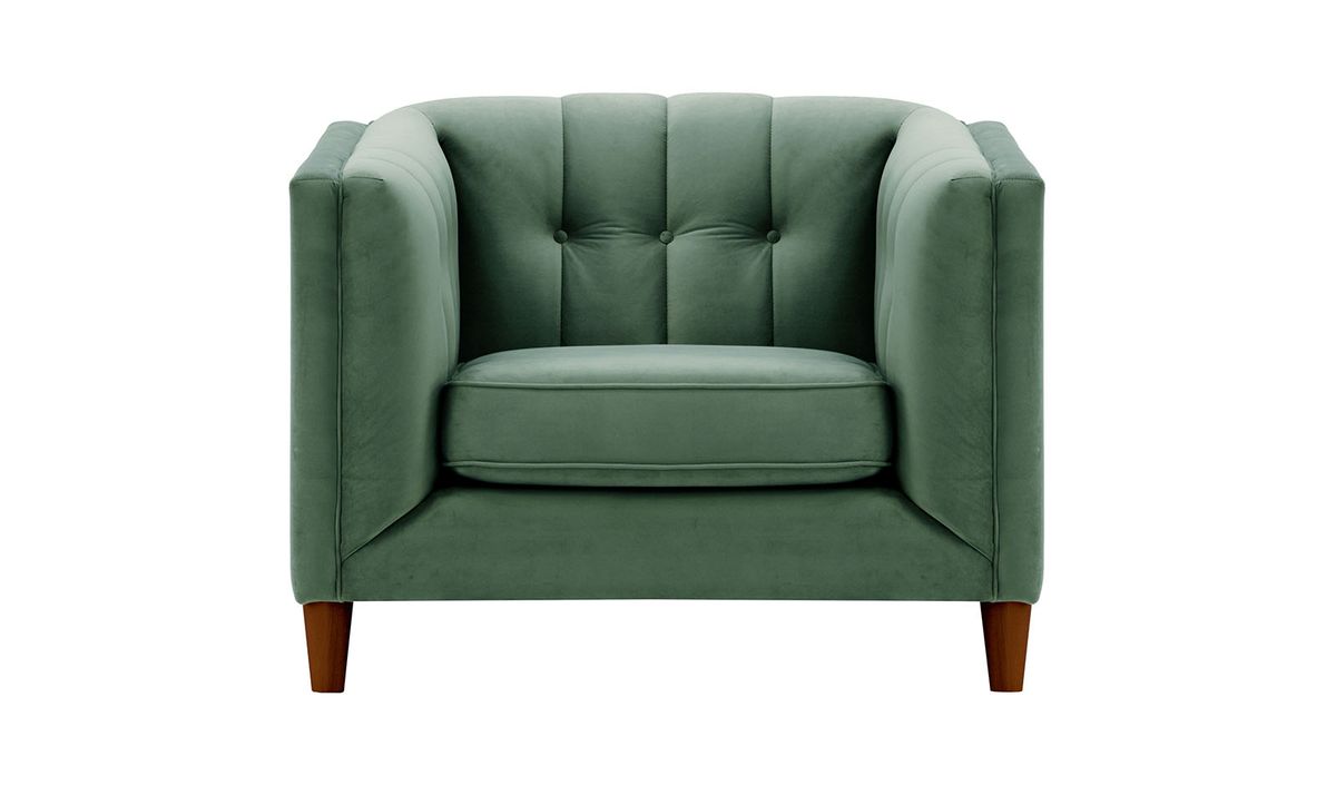 Fauteuil Sodre, bleu - Velluto 12, Couleur des pieds: Chêne foncé